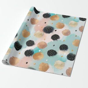 Modern Abstract Brushstroke & Polka Dot Pattern Wrapping Paper