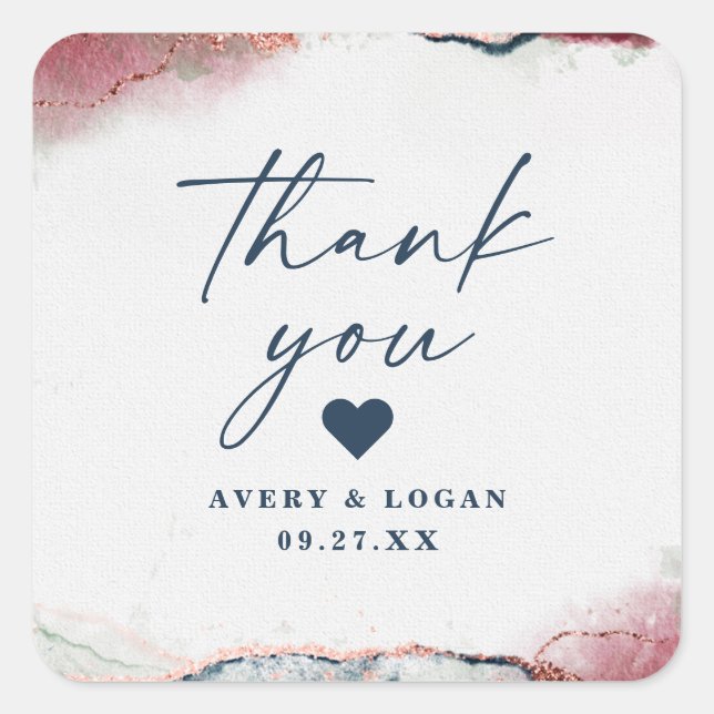 Modern Abstract Burgundy & Navy Wedding Thank You Square Sticker (Front)