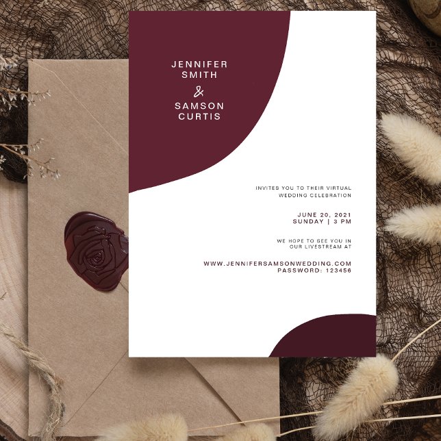 Modern Abstract Burgundy Virtual Wedding Invitation (Creator Uploaded)