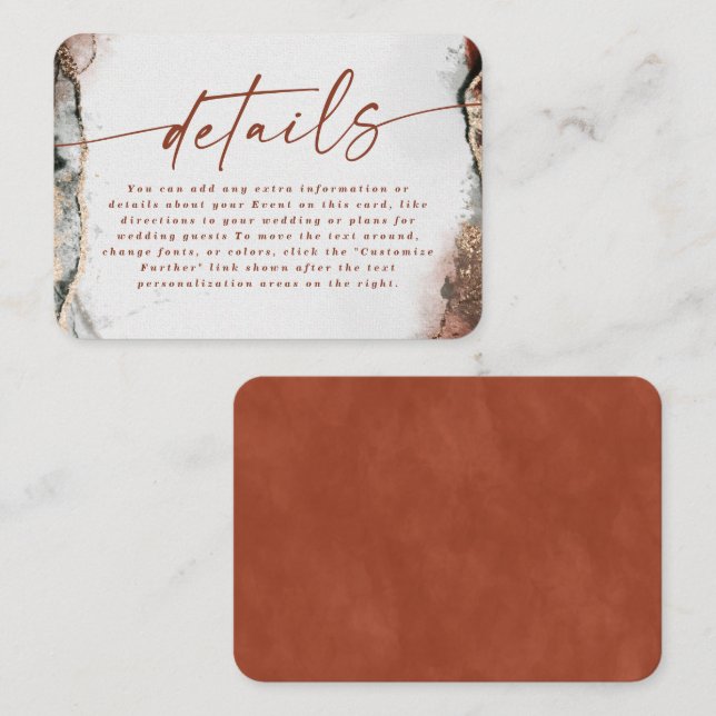 Modern Abstract Burnt Orange Fall Wedding Details Enclosure Card (Front/Back)