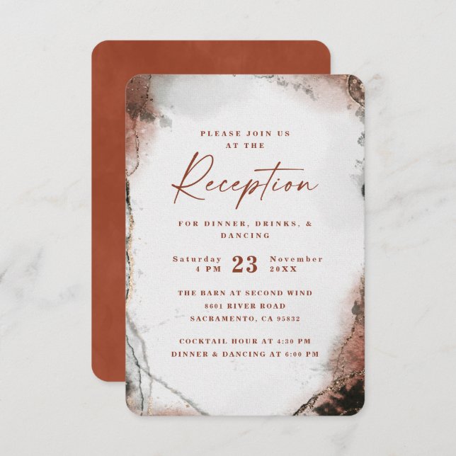 Modern Abstract Burnt Orange Wedding Reception Enclosure Card (Front/Back)