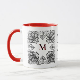 Modern Abstract BW Doodle and Initial with Red Mug