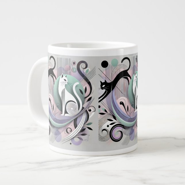 Modern Abstract Cat Art – Stylish Mug for Cat Love (Front Left)