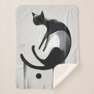 Modern Abstract Cat – Minimalist Design Art Sherpa Blanket