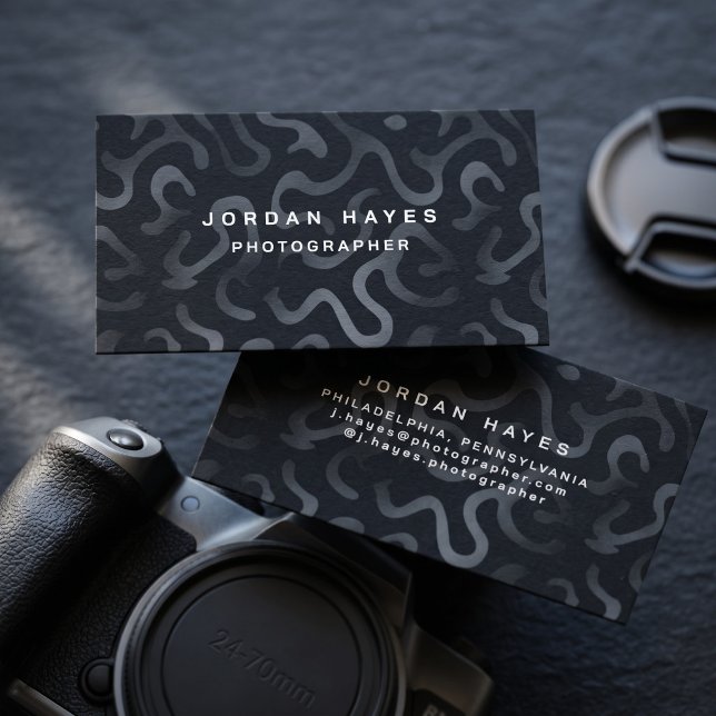 Modern Abstract Charcoal Pattern Minimalist Design Business Card (Simulated business cards on table)