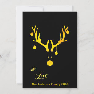 Modern abstract Christmas card reindeer gold black