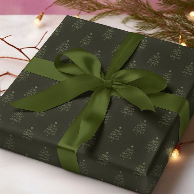 Modern Abstract Christmas Tree Dark Green Holiday Wrapping Paper (Creator Uploaded)