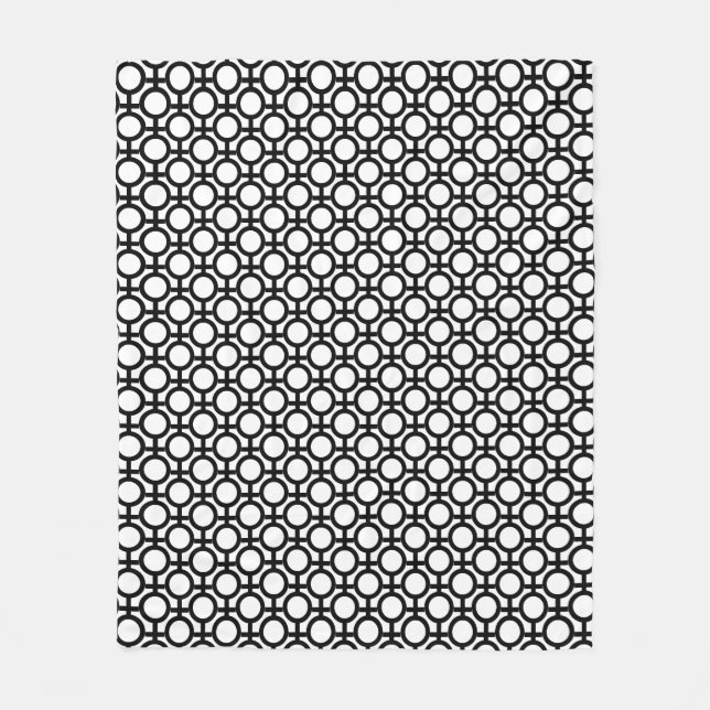Modern Abstract Circles and Lines on Black & White Fleece Blanket (Front)