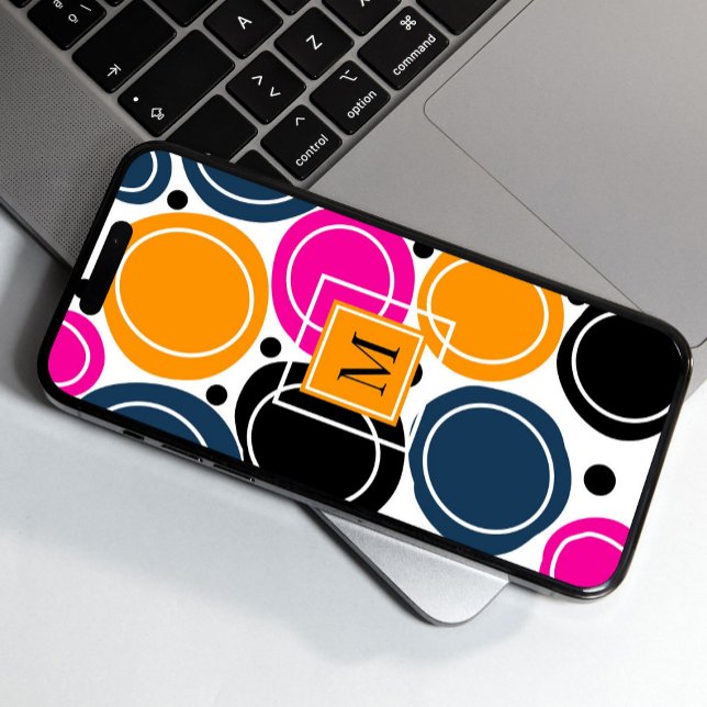 Modern Abstract Circles Monogram Pink Teal Case-Mate iPhone Case (Creator Uploaded)