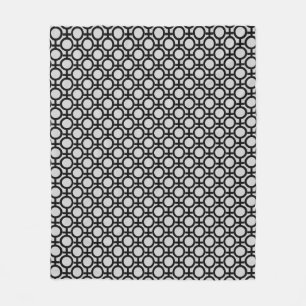 Modern Abstract Circles on Black & Light Grey Fleece Blanket