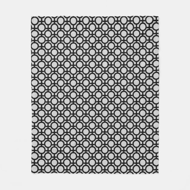 Modern Abstract Circles on Black & Light Grey Fleece Blanket (Front)
