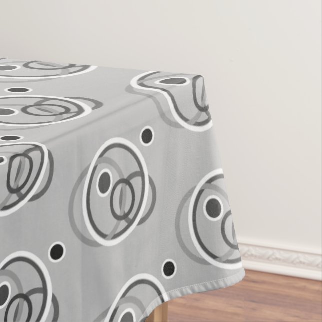 Modern Abstract Circles on Light Silver Grey Tablecloth (In Situ)