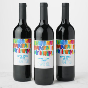 Modern abstract color riot crazy colors wine label