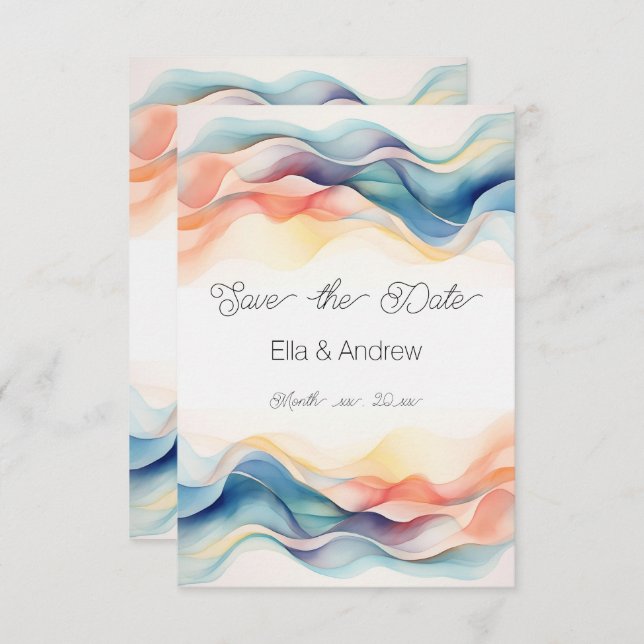 Modern Abstract Color Wave Wedding  Save The Date (Front/Back)