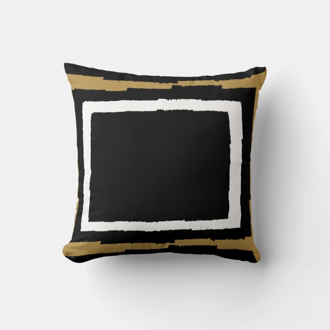 Modern Abstract Colour Block, Black & White w Gold Cushion (Front)