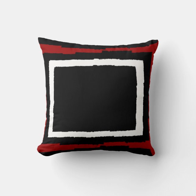 Modern Abstract Colour Block, Black & White w Red Cushion (Front)