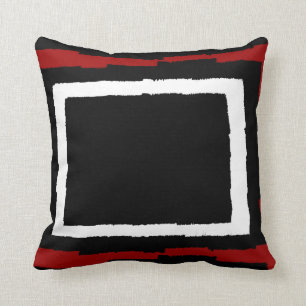 Modern Abstract Colour Block, Black & White w Red Cushion