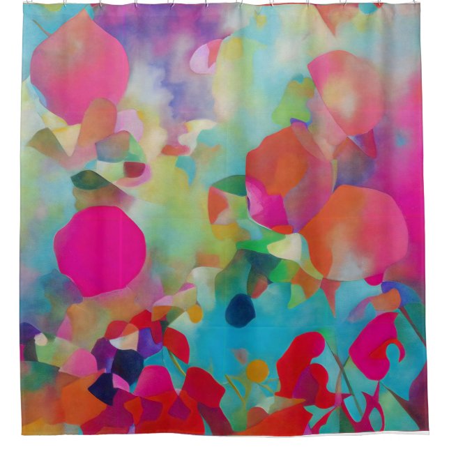 Modern Abstract Colour Flowers Shower Curtain (Front)