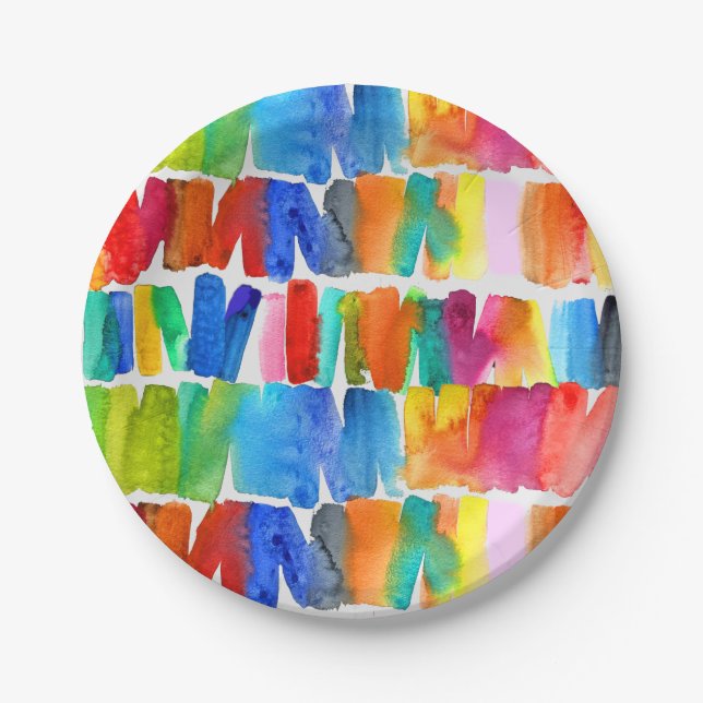Modern abstract colour riot crazy colours paper plate (Front)