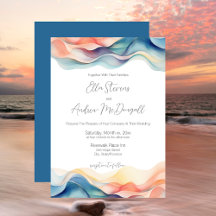 Modern Abstract Colour Wave Blue Wedding