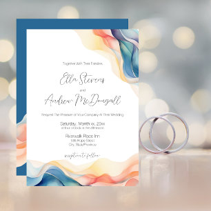 Modern Abstract Colour Wave Blue Wedding Invitation