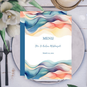 Modern Abstract Colour Wave Blue Wedding Menu