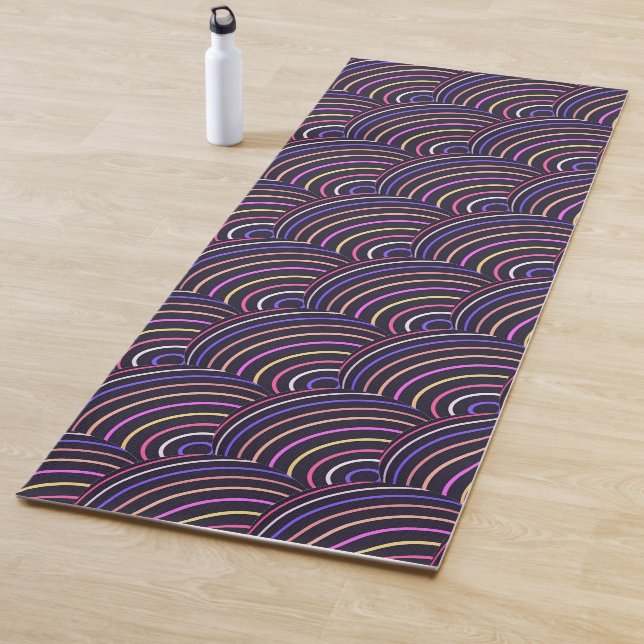 Modern Abstract Colourful Circles on Black Yoga Mat (In Situ)