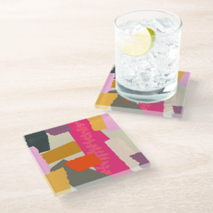 Modern Abstract Colourful  Colour Blocks  Glass Coaster