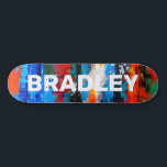 Modern Abstract Colourful Custom Personalised Name Skateboard<br><div class="desc">Modern Abstract Colourful Custom Personalised Name Skateboard features your personalised name in modern typography on an abstract background in red, orange, yellow, green and white. Personalise by editing the text in the text box provided. Give a custom made gift, personalised skateboard to your favourite skateboarder for Christmas, birthday or your...</div>