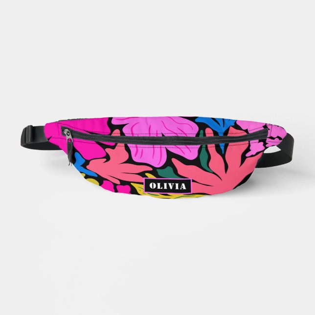 Modern Abstract colourful floral pattern Bum Bags (Front)