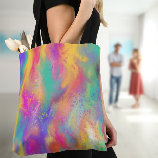 Modern abstract colourful paint splatter painting tote bag