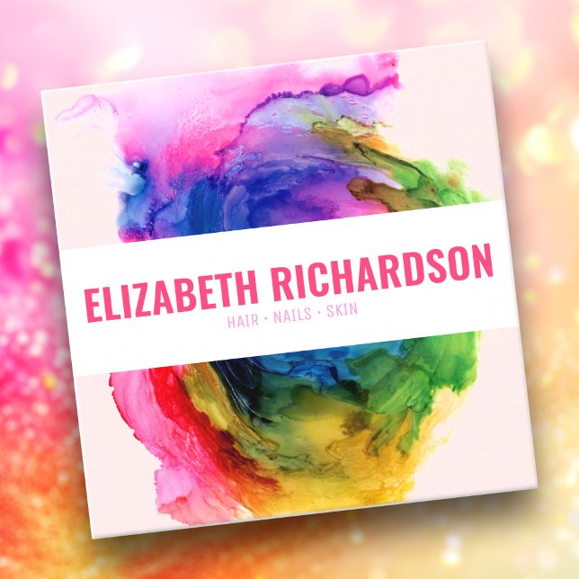 Modern Abstract Colourful Rainbow Makeup Skin Nail Square Business Card (Creator Uploaded)