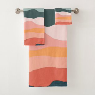 Modern Abstract Colourful Wavy Stripe Neutral Bath Towel Set