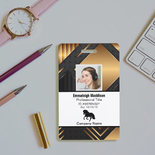 Modern Abstract Company Employee Id   Black Gold ID Badge