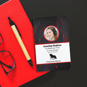 Modern Abstract Company Employee Id   Red Black ID Badge