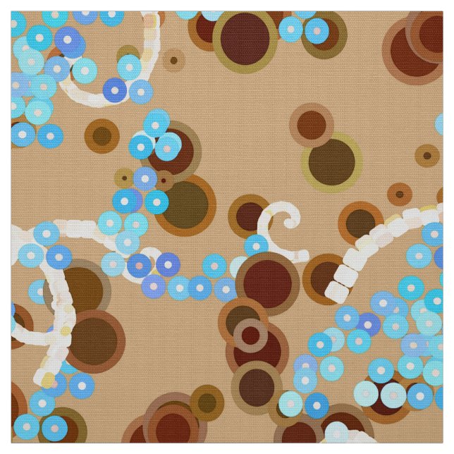 Modern Abstract Confetti Print, Aqua and Brown Fabric (Swatch)