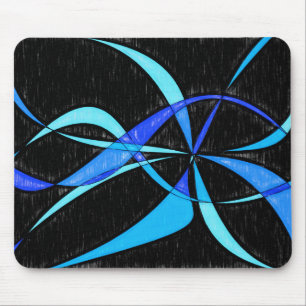 Modern Abstract Cool Blue Fish Pencil Drawing Mouse Pad