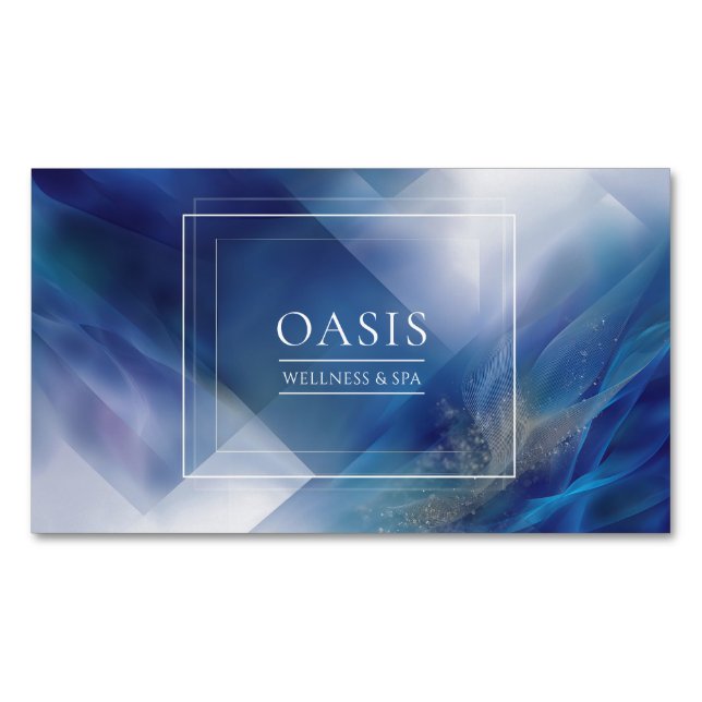 Modern Abstract Corporate Blue & White Magnetic Business Card (Front)