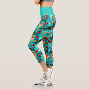 Modern abstract creative multicolored pattern capri leggings