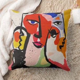 Modern Abstract Cubism Colourful Geometric Portrai Cushion