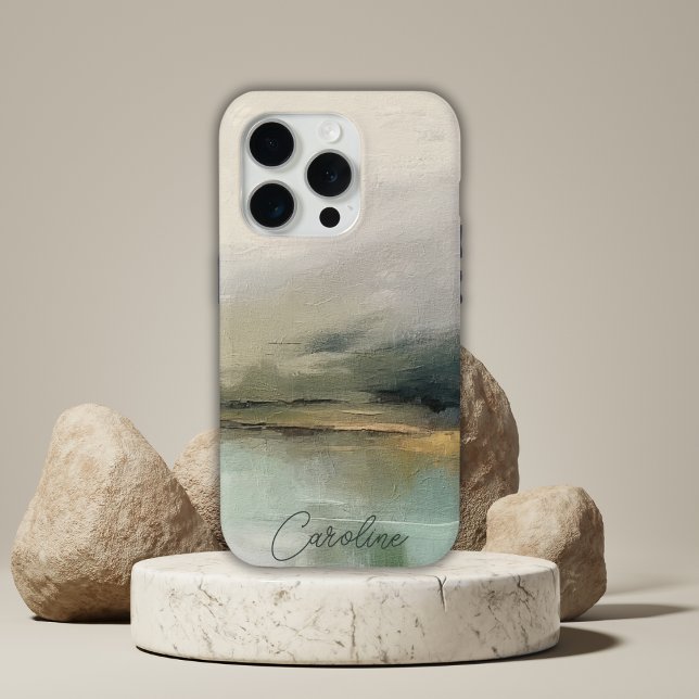 Modern Abstract Custom Name Landscape Teal Case-Mate iPhone Case (Creator Uploaded)