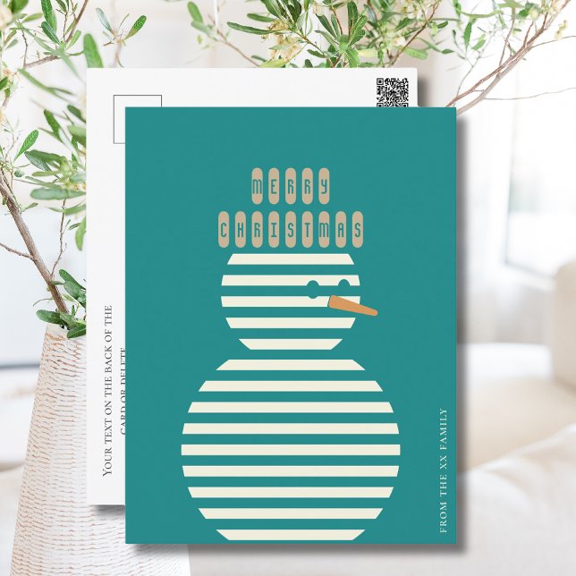 Modern abstract cute frosty snowman holiday postcard (Creator Uploaded)