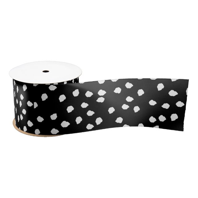 Modern Abstract Cute Polka Dot Black and White Satin Ribbon (Spool)