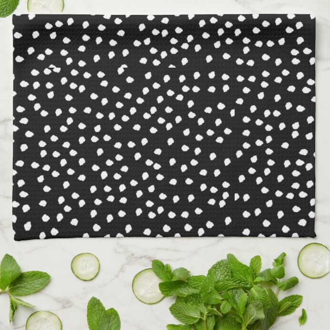 Modern Abstract Cute Polka Dot Black and White Tea Towel (Folded)