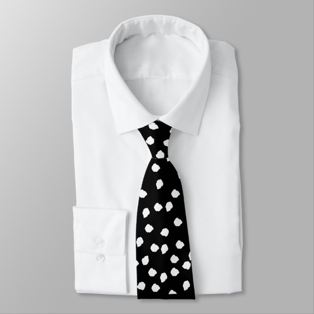 Modern Abstract Cute Polka Dot Black and White Tie (Tied)