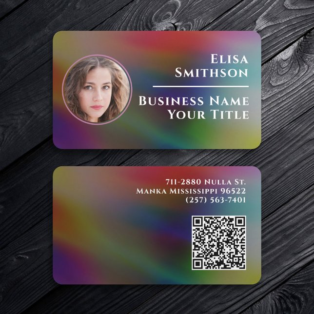 Modern Abstract Dark Rainbow Gradient Custom Photo Business Card (Creator Uploaded)