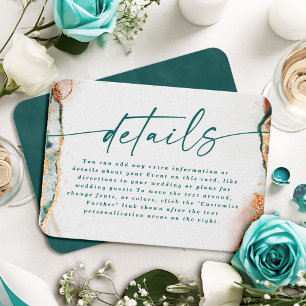 Modern Abstract Dark Teal & Copper Wedding Details Enclosure Card