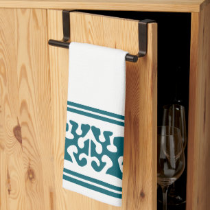 Modern Abstract dark teal shape art Tea Towel