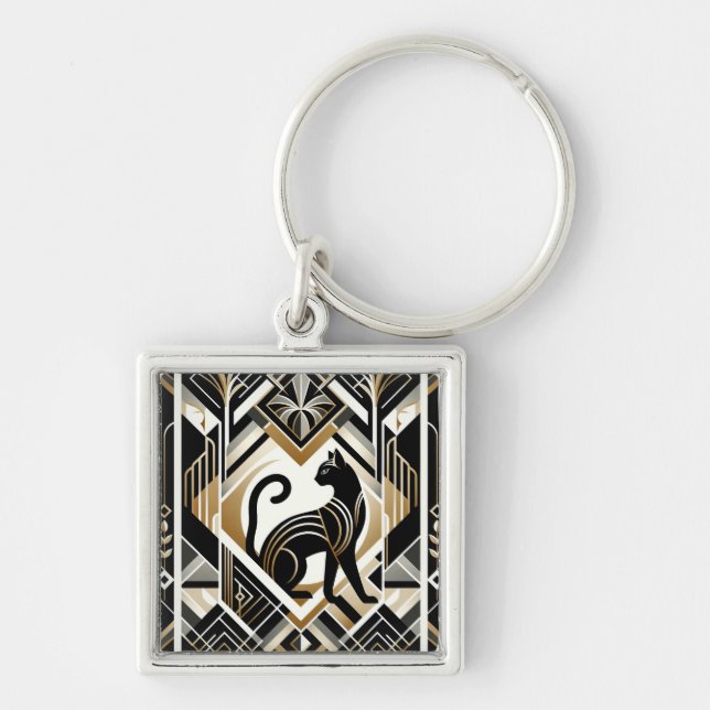 Modern Abstract Decorative Cat Keychain (Front)