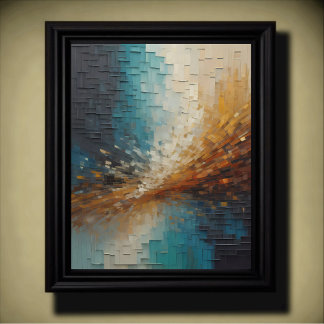 Modern Abstract Design Blue and Gold Tones Poster